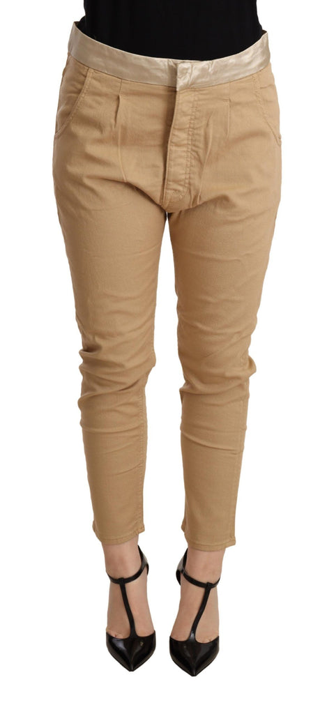 Pantaloni skinny beige a vita media