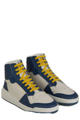 Saint Laurent Blue Calf Leather Mid Top Sneakers