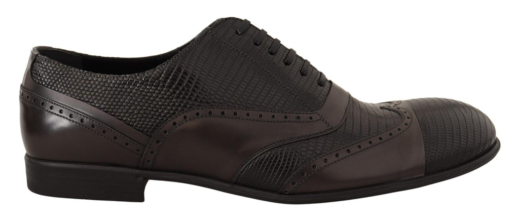 Scarpe Oxford eleganti in pelle di lucertola marrone