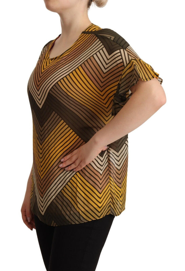 Chic Multicolor Striped Short Sleeve Blouse