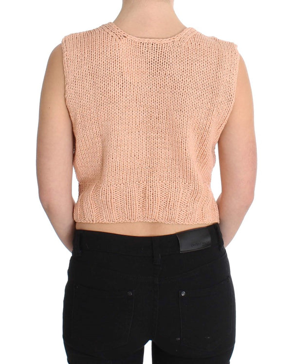 Elegant Pink Knitted Sleeveless Vest Sweater