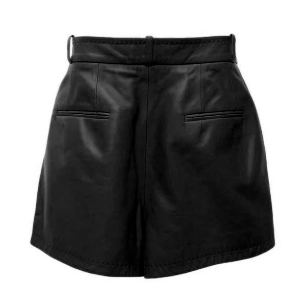 Pantaloncini da donna in pelle di agnello nera