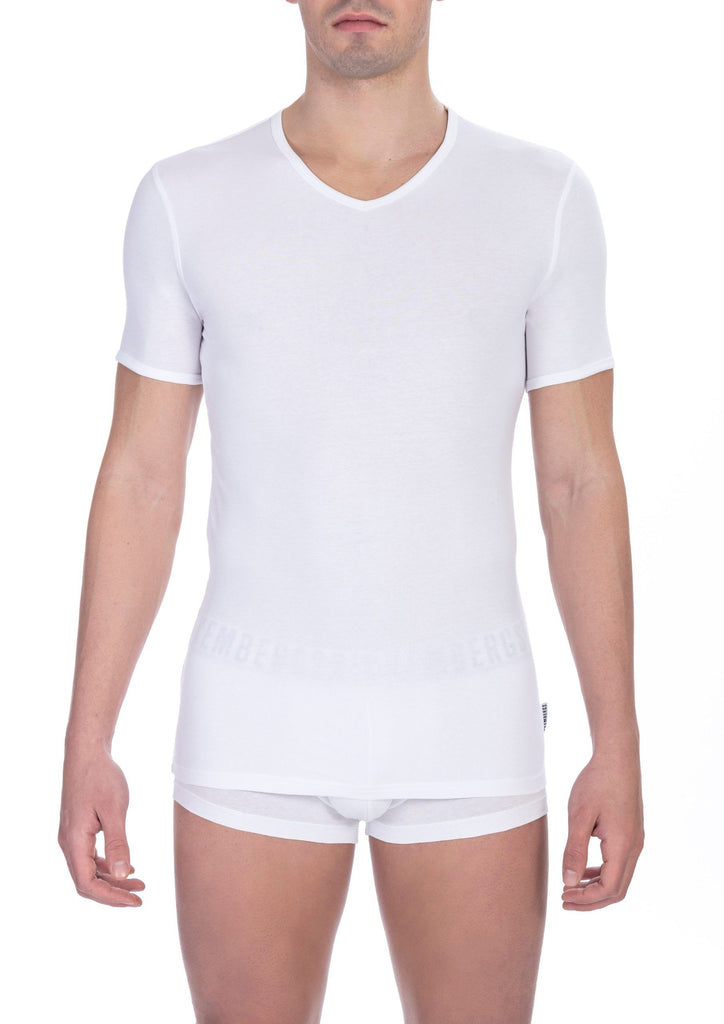 White Cotton Men V-Neck T-Shirt