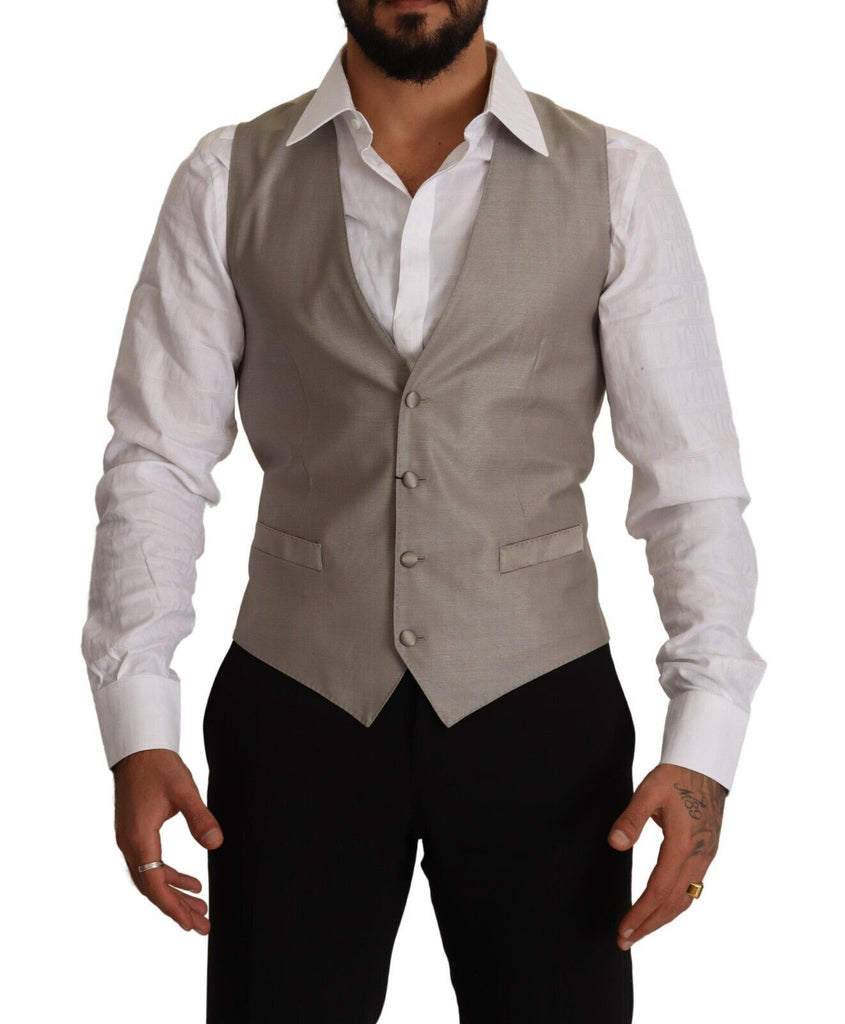 Elegant Single Breasted Dress Vest in Beige