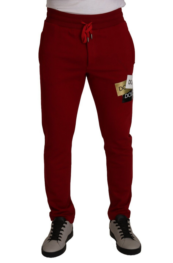 Elegant Red Jogging Pants with Drawstring Closure