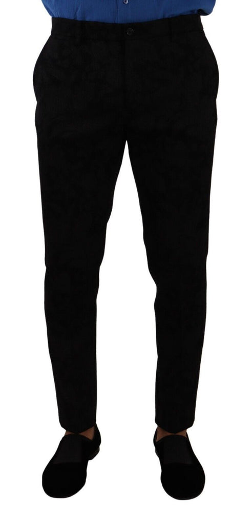 Elegant Slim Fit Dress Pants in Black Brocade