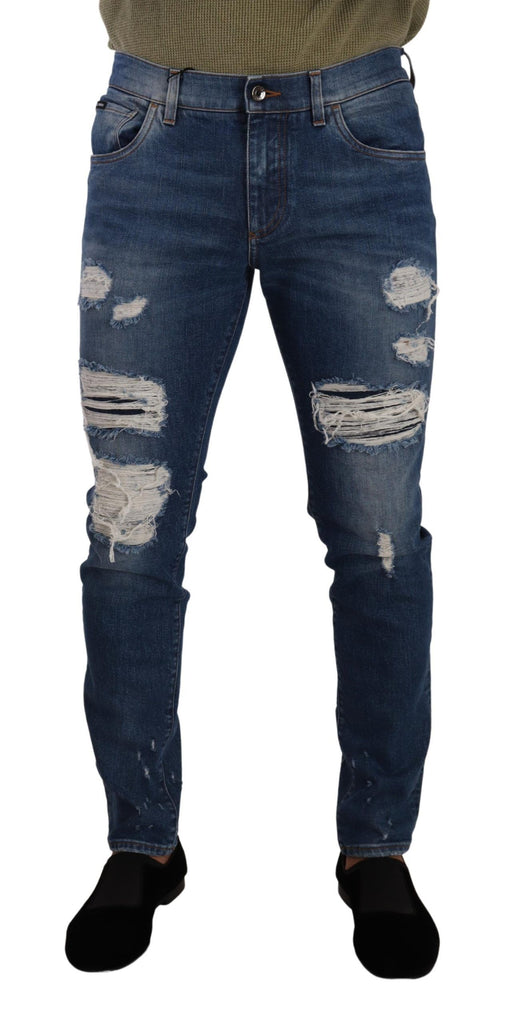 Elegant Distressed Slim Fit Denim Jeans