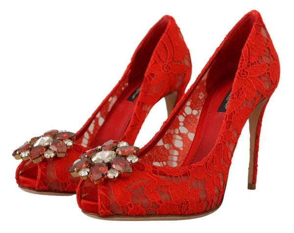 Red Crystal Taormina Lace Heels Pumps