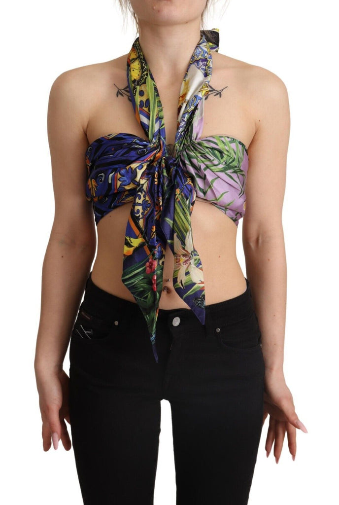 Top cropped in seta sontuosa - Multicolore