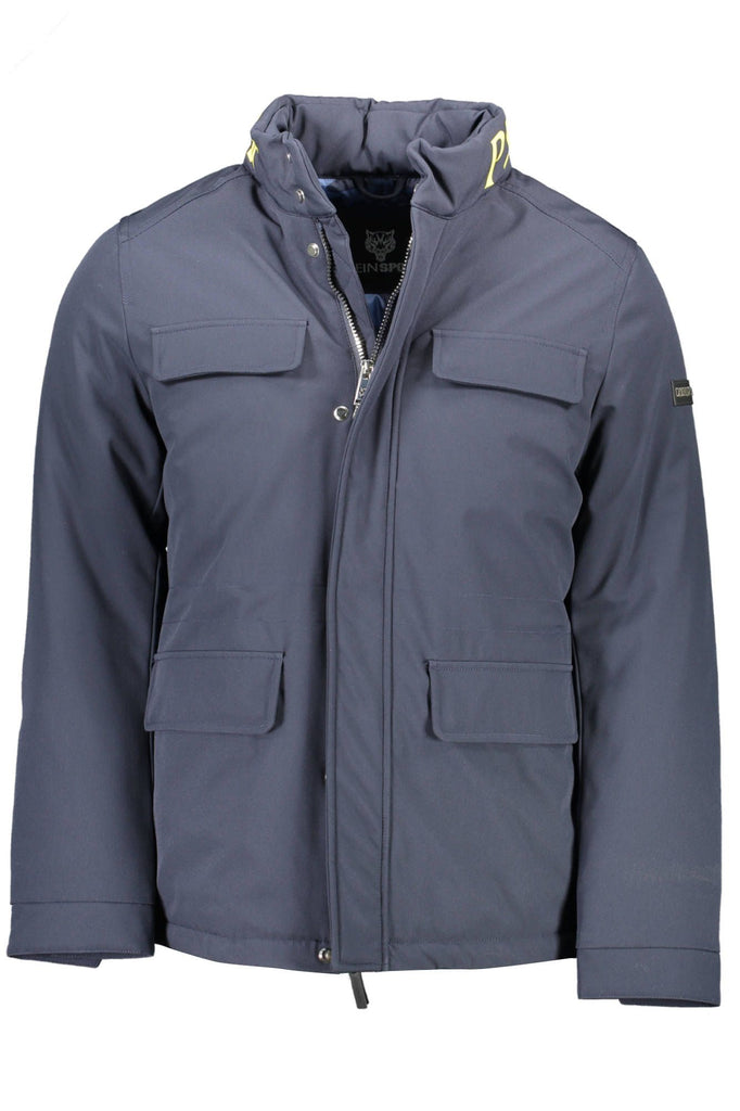 Blue Polyester Men Jacket