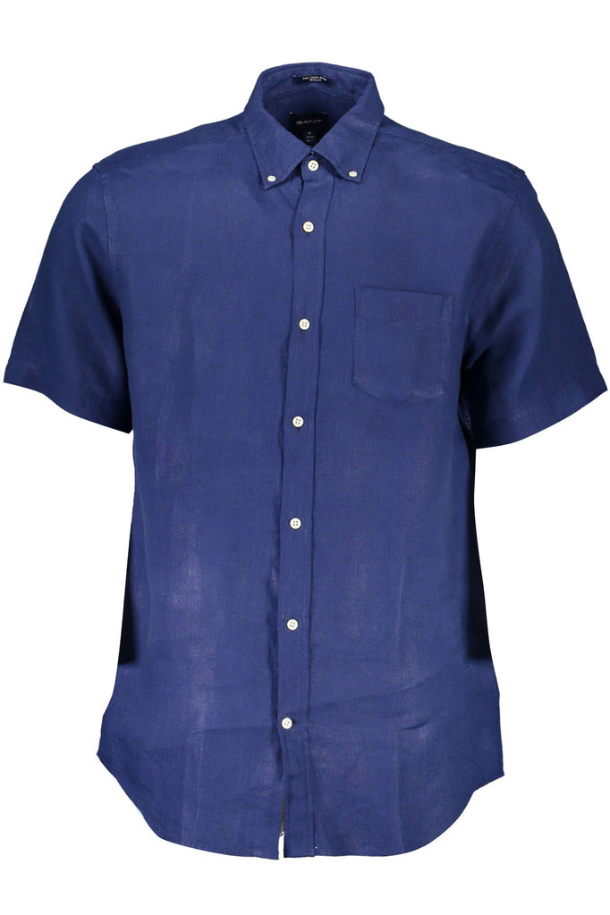 Elegante camicia button-down in lino blu