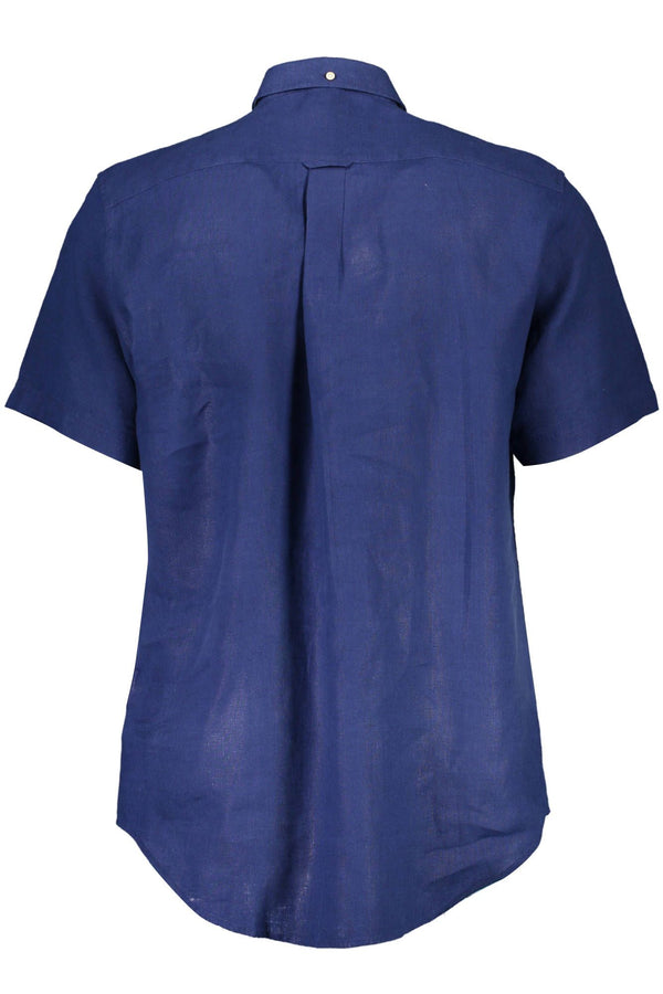 Elegante camicia button-down in lino blu