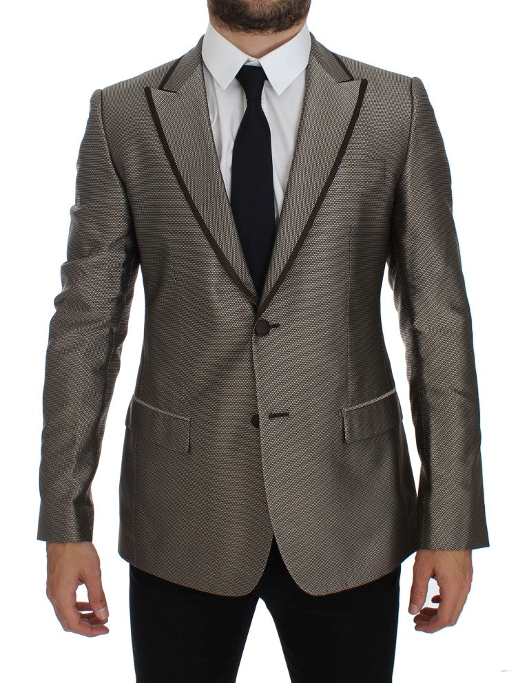 Elegante blazer slim a due bottoni in seta marrone