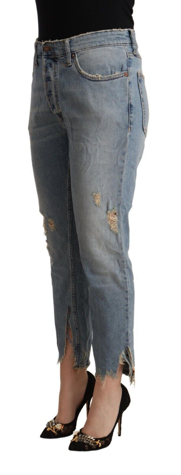 Chic Distressed Mid Waist Cropped Denim