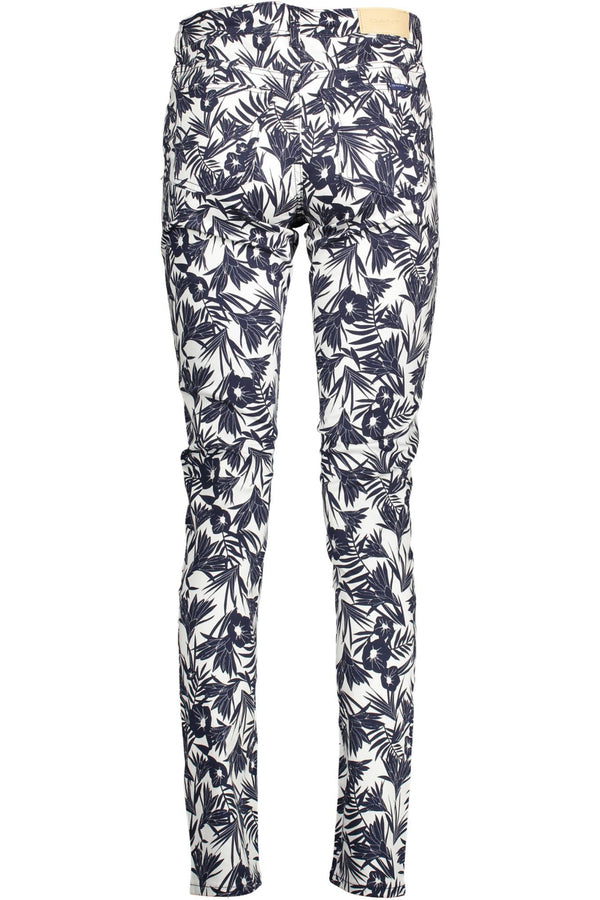 Blue Cotton Women Slim Trouser