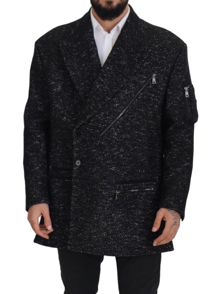 Sleek Patterned Wool Double Breasted Jacket