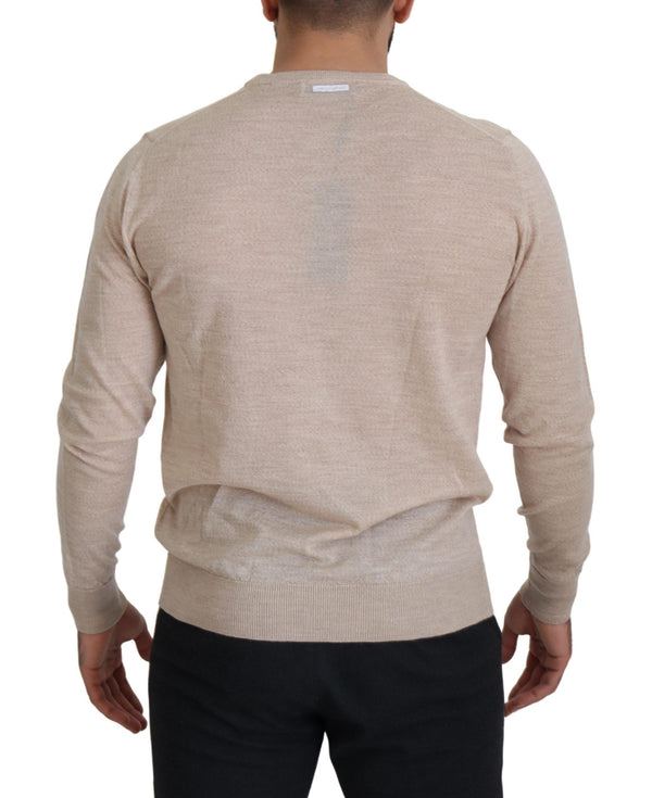 Maglione elegante in lana beige a girocollo