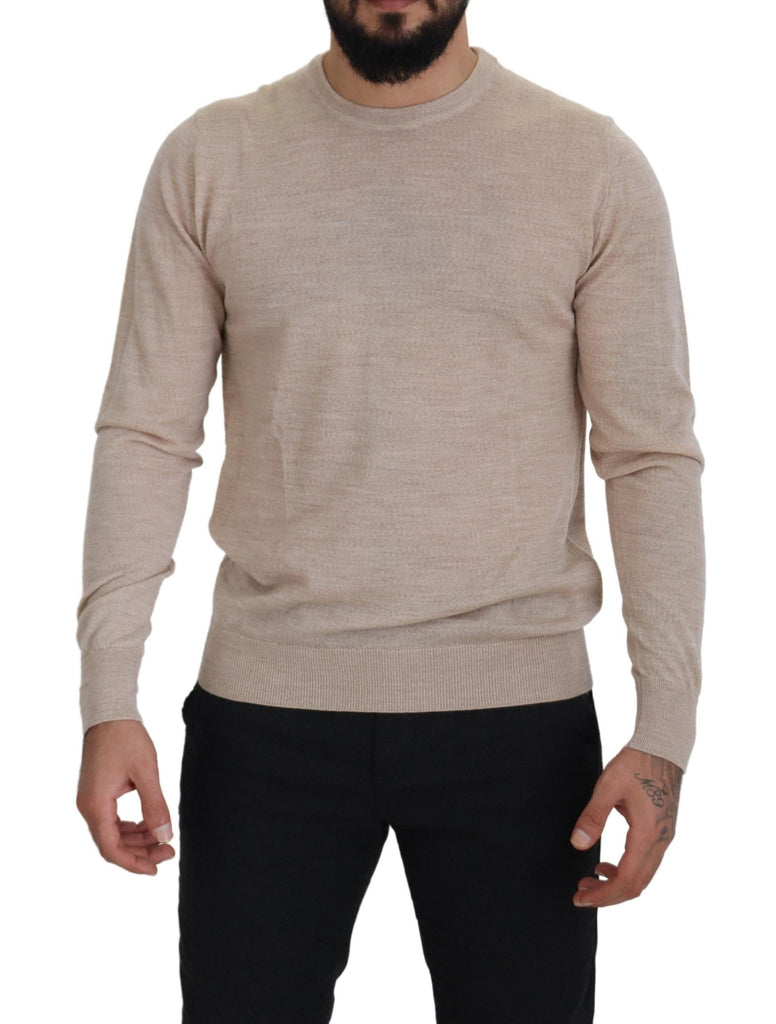 Maglione elegante in lana beige a girocollo