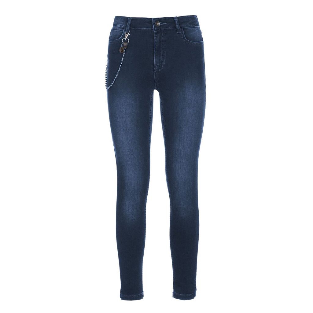 Chic Lightly Washed Blue Slim-Fit Jeans with Chain Detail