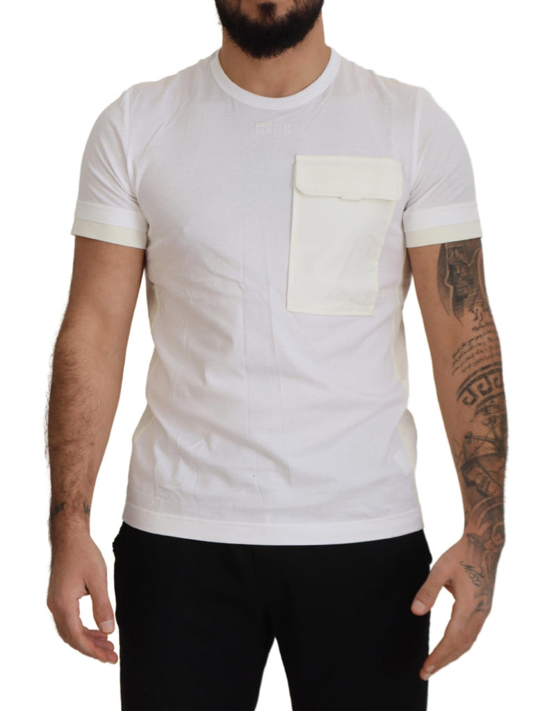 Elegant White Cotton Tee with DG Chest Pocket