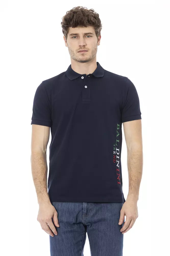 Blue Cotton Men Polo Shirt