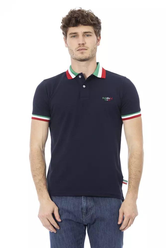 Blue Cotton Men Polo Shirt