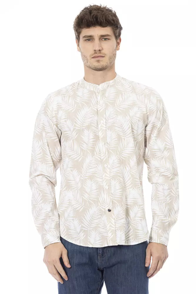 Camicia da uomo in cotone beige