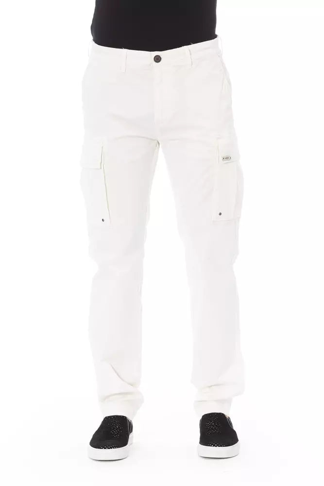 White Cotton Men Cargo Trouser