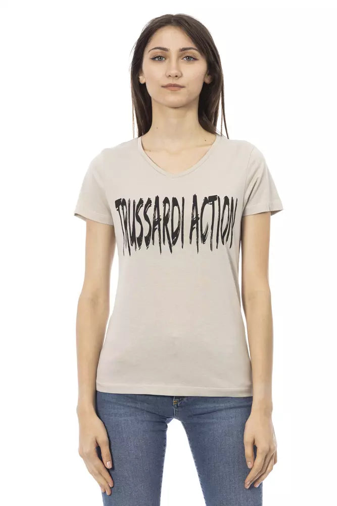 Beige Cotton Women T-Shirt