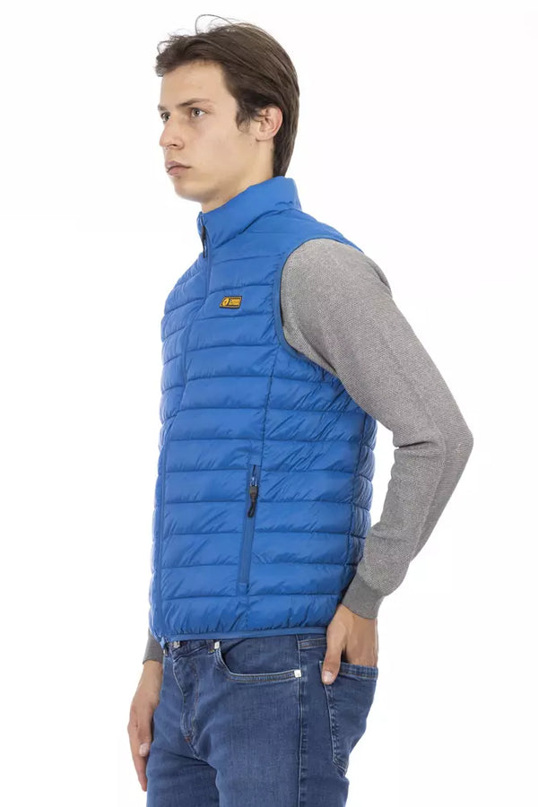 Blue Polyester Men's Sleeveless Jacket