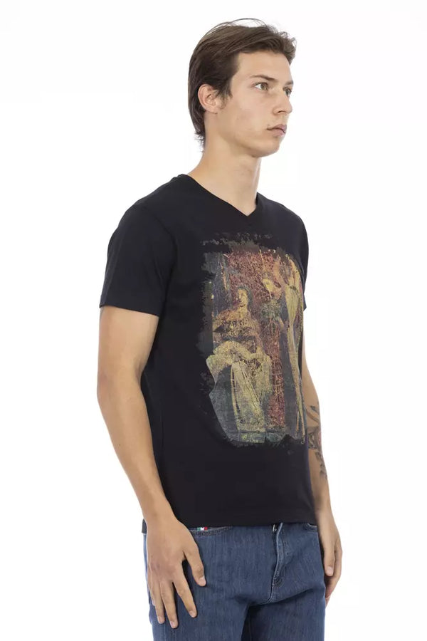 Black Cotton Men V-Neck T-Shirt