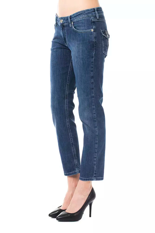 Light Blue Cotton Women Capri Jean