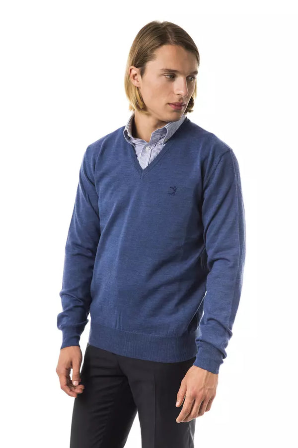 Blue Merino Wool Men Sweater