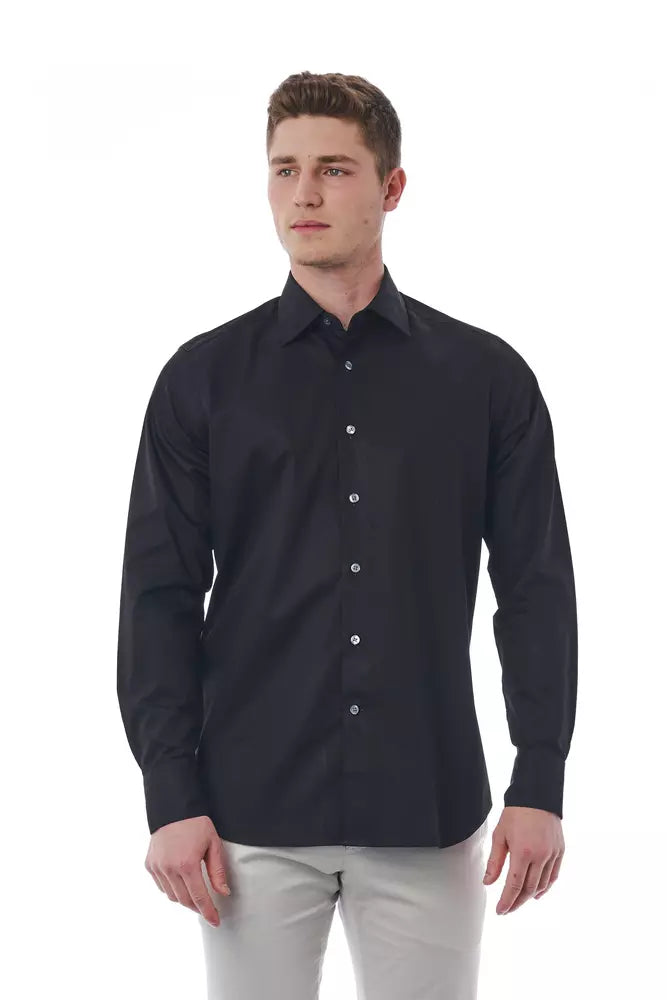 Camicia da uomo in cotone nero