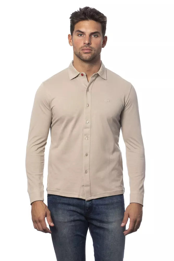 Camicia da uomo in cotone beige