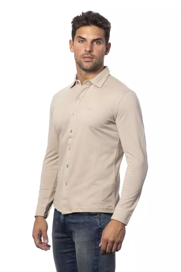 Camicia da uomo in cotone beige