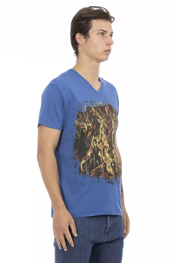 Blue Cotton Men V-Neck T-Shirt