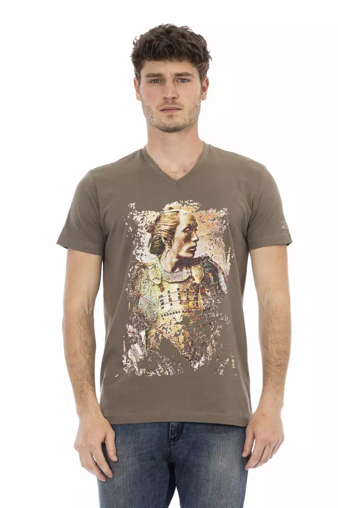 Brown Cotton Men V-Neck T-Shirt