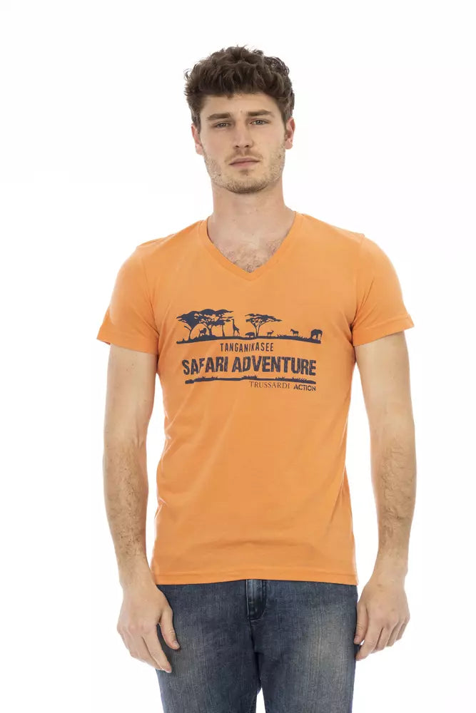 Orange Cotton Men V-Neck T-Shirt