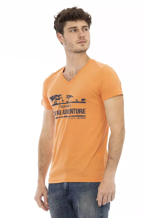 Orange Cotton Men V-Neck T-Shirt