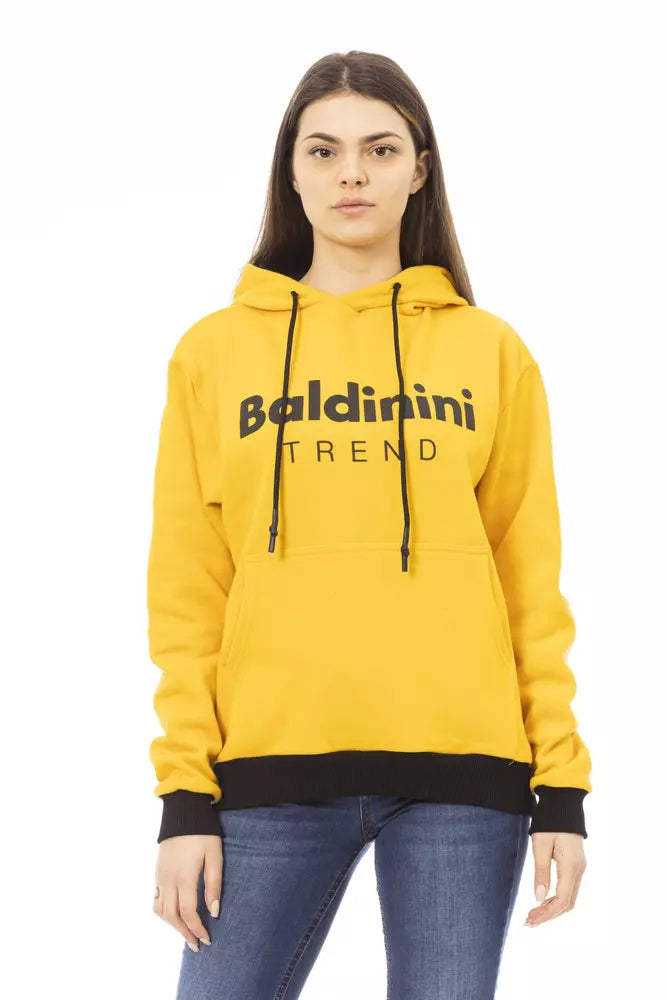 Yellow Cotton Women Hoodie