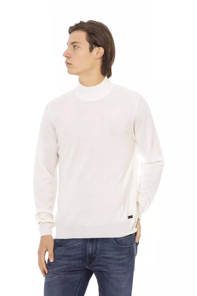 White Fabric Men's Turtleneck Sweater