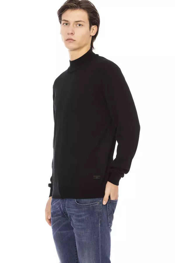 Black Fabric Men Turtleneck Sweater