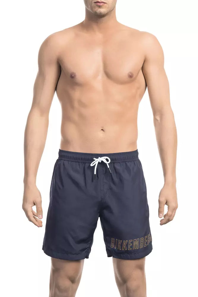 Blue Polyester Men Swim Short