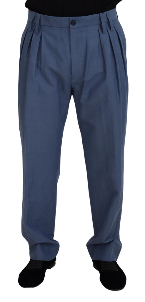 Pantaloni eleganti blu in misto lino e cotone