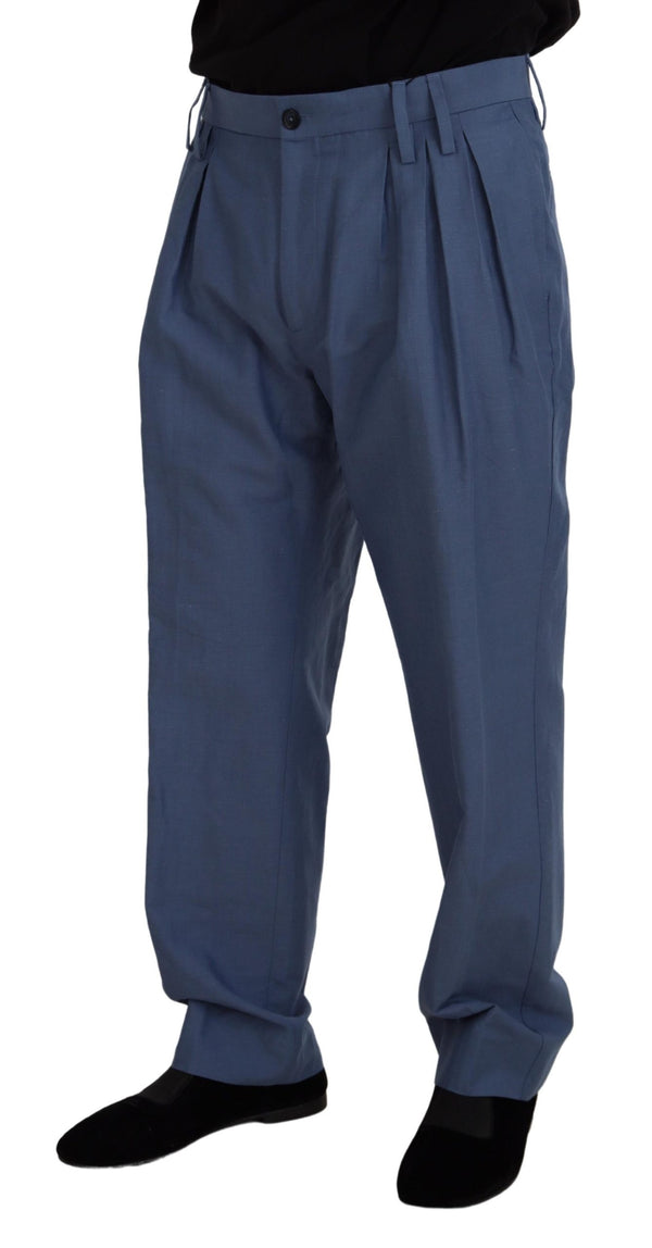 Pantaloni eleganti blu in misto lino e cotone