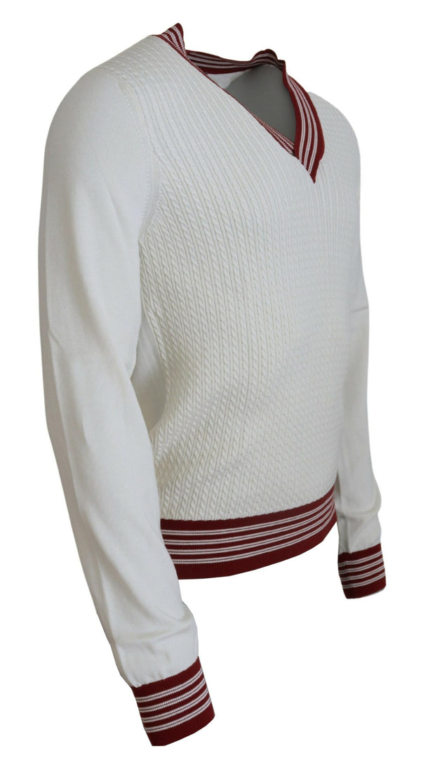 Maglione con scollo a V in seta e cotone bianco sporco