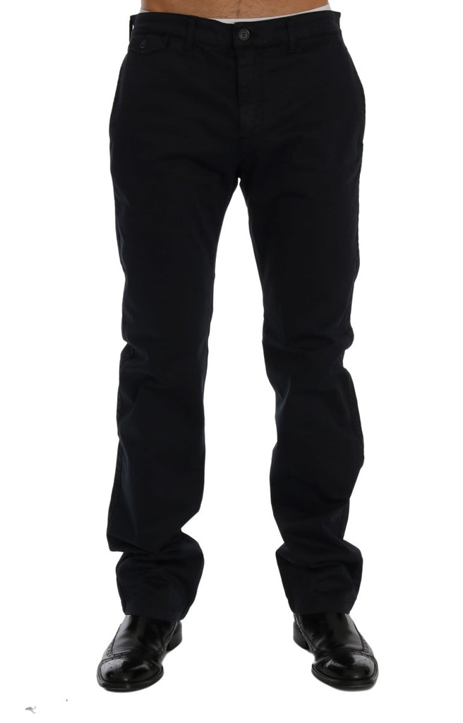 Sleek Blue Cotton Stretch Pants for Men