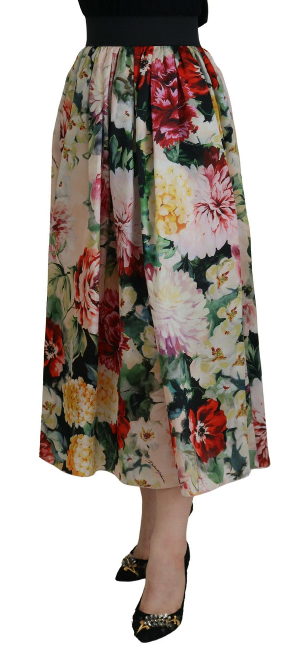 Exquisite High Waist Floral Silk Skirt