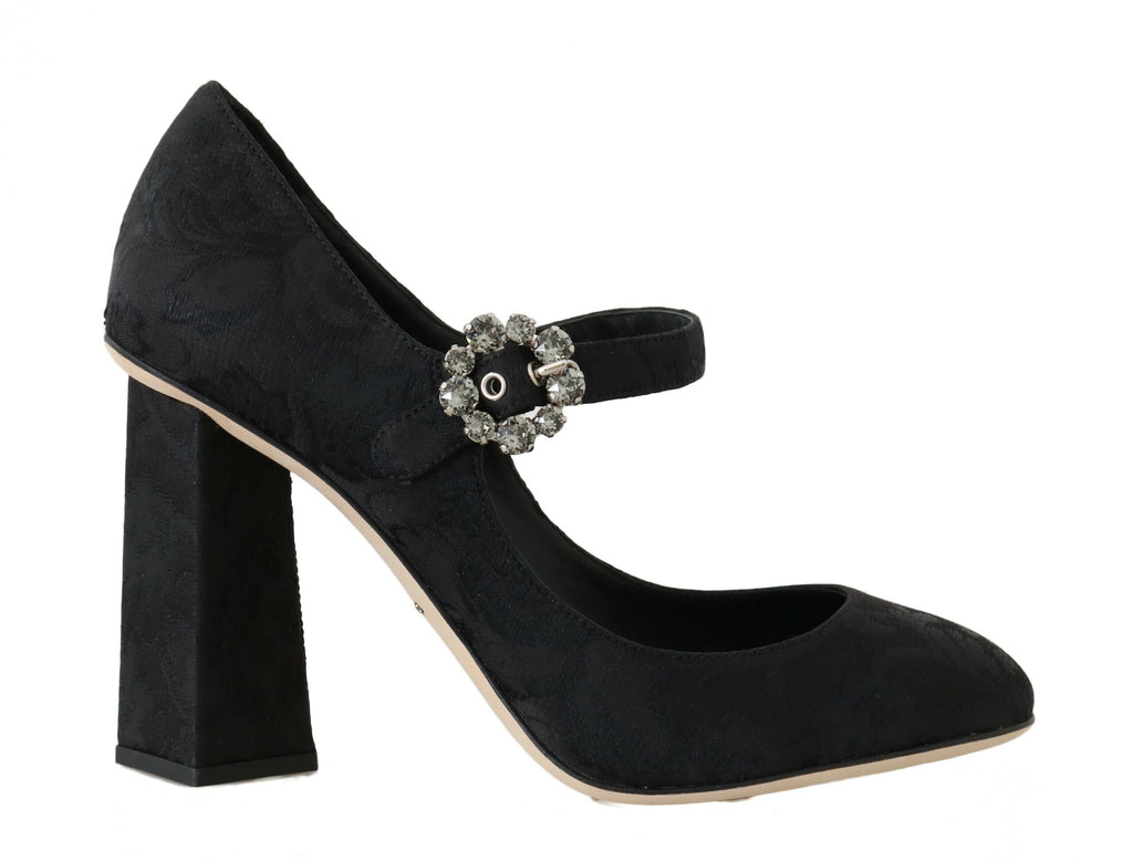 Elegant Black Crystal Brocade Pumps